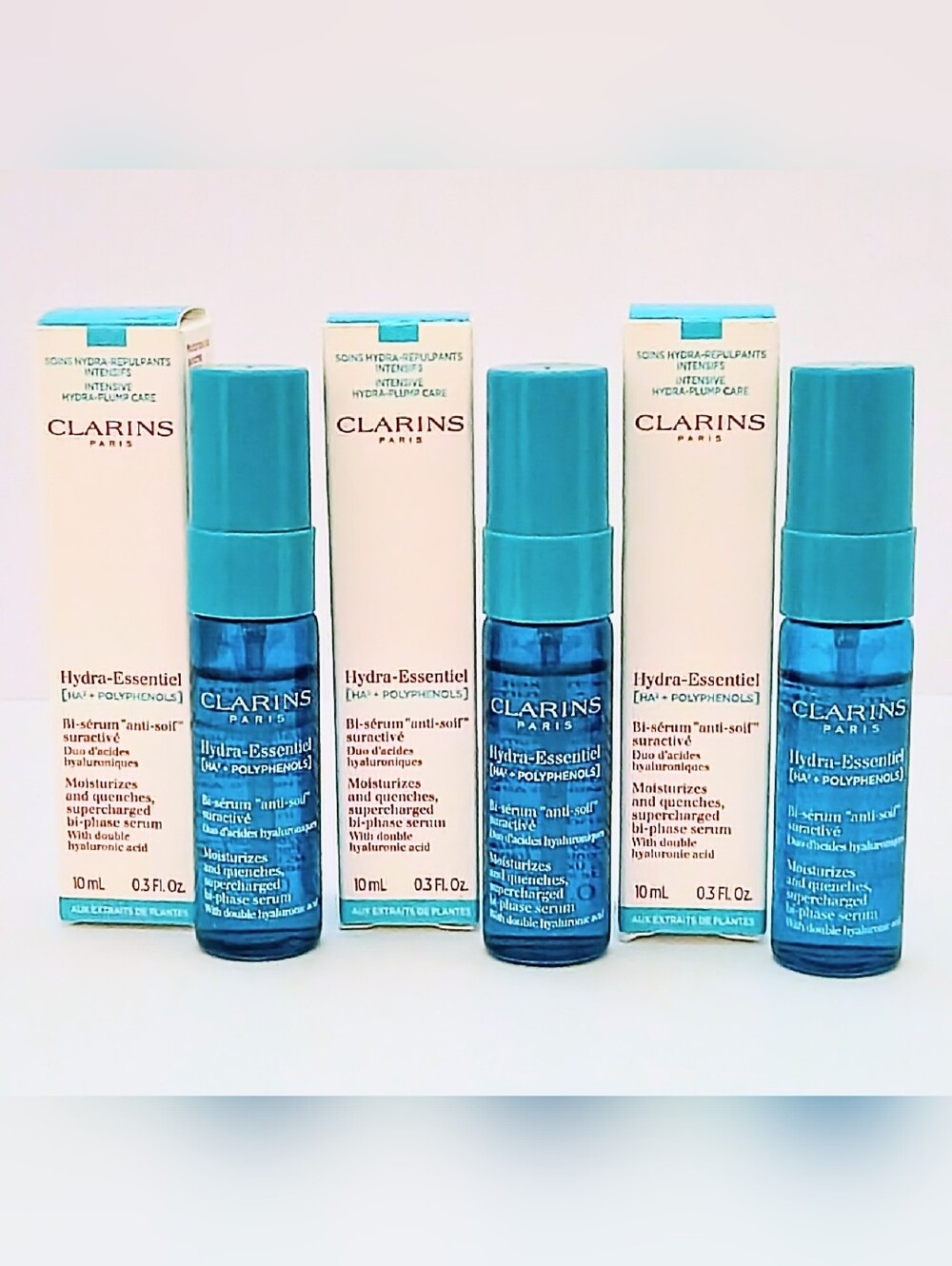 Clarins Hydra-Essentiel Bi-Phase Face Serum 30 mL / 1 Oz Total (3 x 10 mL) NEW